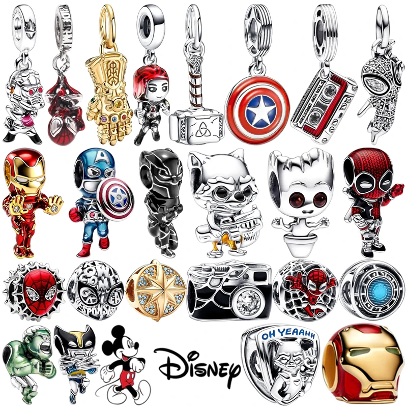 Disney DIY Marvel Universe Jewelry Iron Man Spider-Man Charms Beads Fit Original European Silver Bracelet Necklace