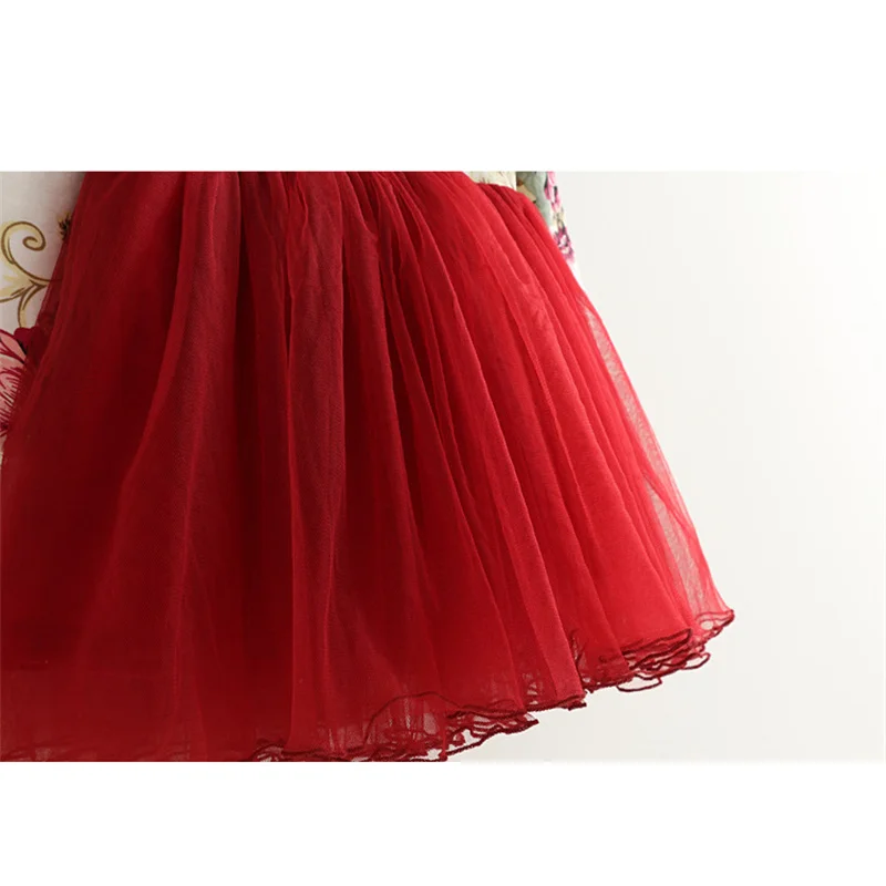 Children Dress Autumn Baby Girls floral Printed Princess Dresses Vestidos toddler girls Clothing Kids Girls red Xmas Dresses