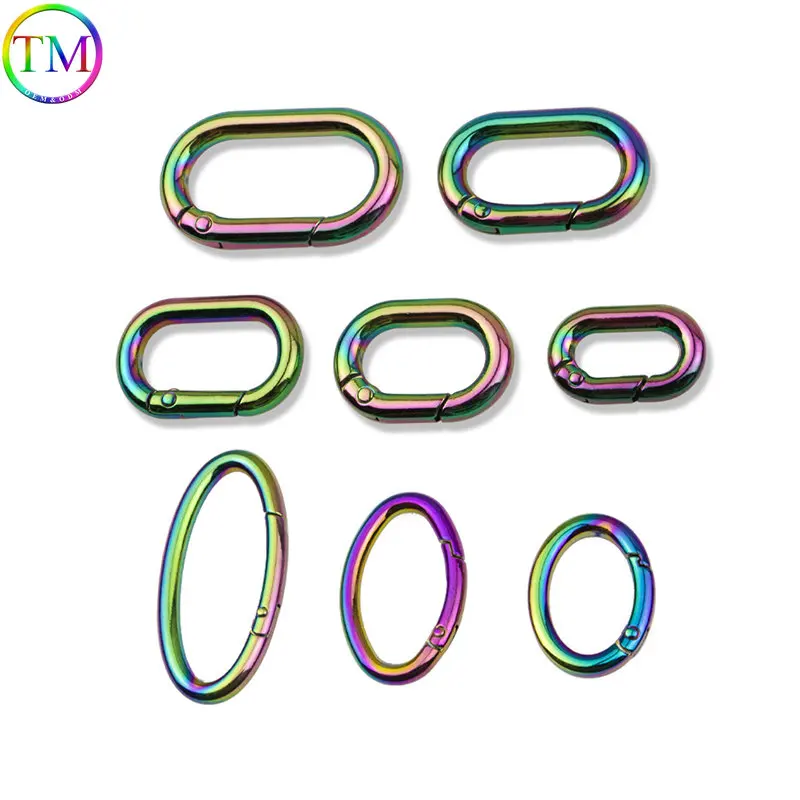 13/16/20/22/25/32/38/54mm Rainbow Spring Ring Openable Metal Oval Ring Bag Connector Clasp Gate Ring Diy Bag Parts Accessories