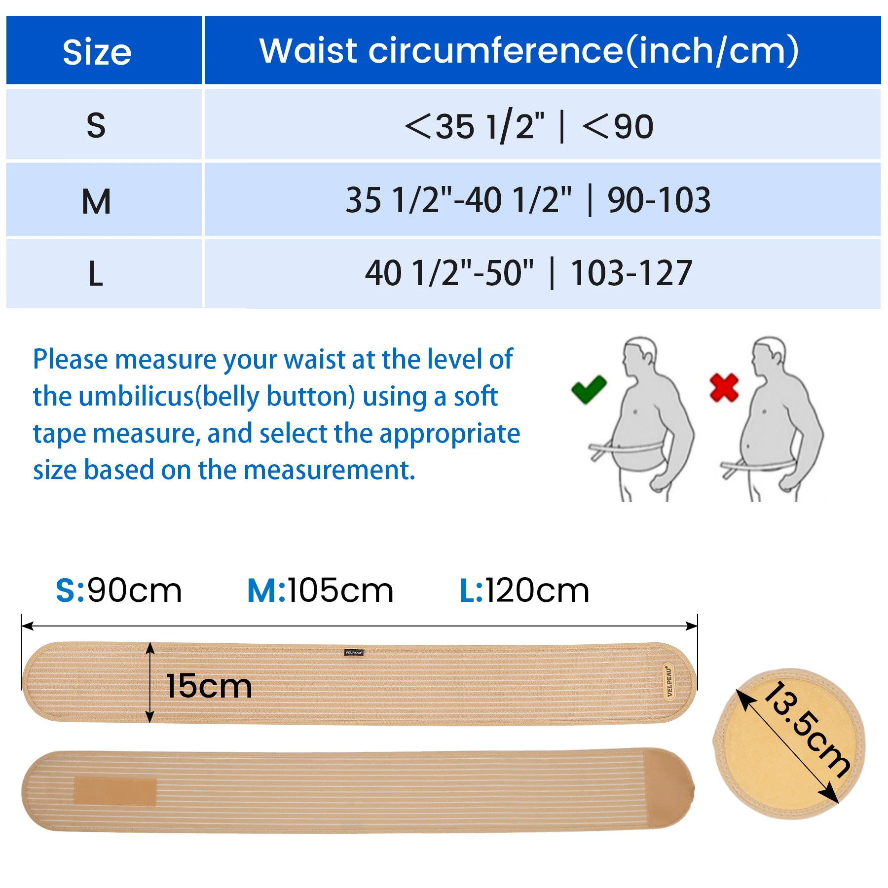 Umbilical Hernia Belt VELPEAU Umbilical Hernia Belt Belly Button Hernia Incisional Abdominal Binder Support Compression Pad Men Women