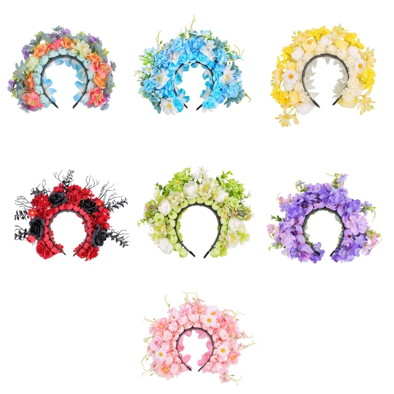 

Bride Flower Headband for Wedding Model Show Hairband Realistic Flower Headband