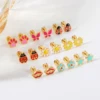 1Pair Stainless Steel Cute Ear Post Stud Earrings Enamel Daisy Ladybug Butterfly Paw Red Lip Star Earring Girl Jewelry 5