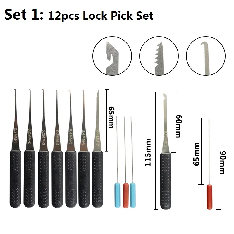 Description Picture 2 of itemXCAN 12pcs Locksmith Hand Tools Supplies Lock Pick Set Visible Practice Padlock