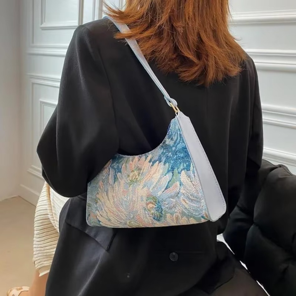 Popular Women's Armpit Bag New Style with A Western Temperament One Shoulder Oil Painting Bag Fashionable Women's Bag Handbag