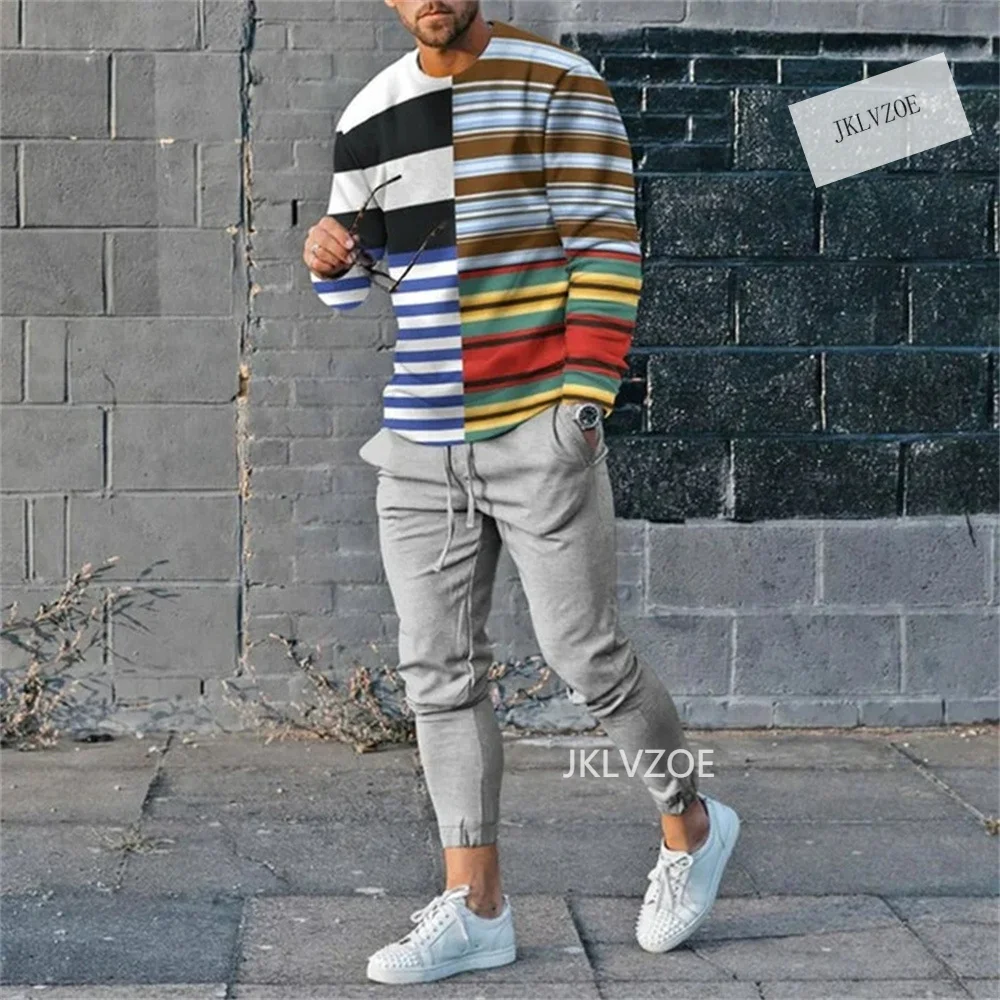 Fashion Luxury Tracksuit Men Casual Sportwear Long Sleeved Tshirt+Trousers 2 Piece Sets Jogger Sportswear Suit 3D Print Clothes