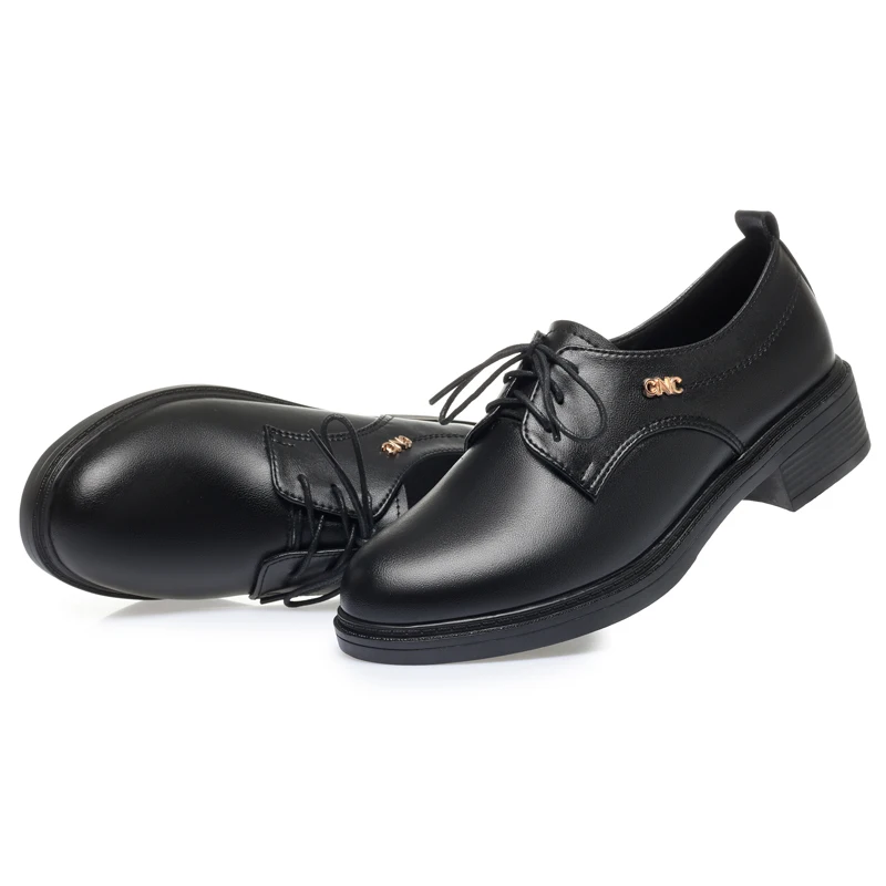 DIMANYU Dress Shoes Women's Genuine Leather 2024 Spring New Mid-heel Lace-up Women's Large Size Commuter Shoes For Women