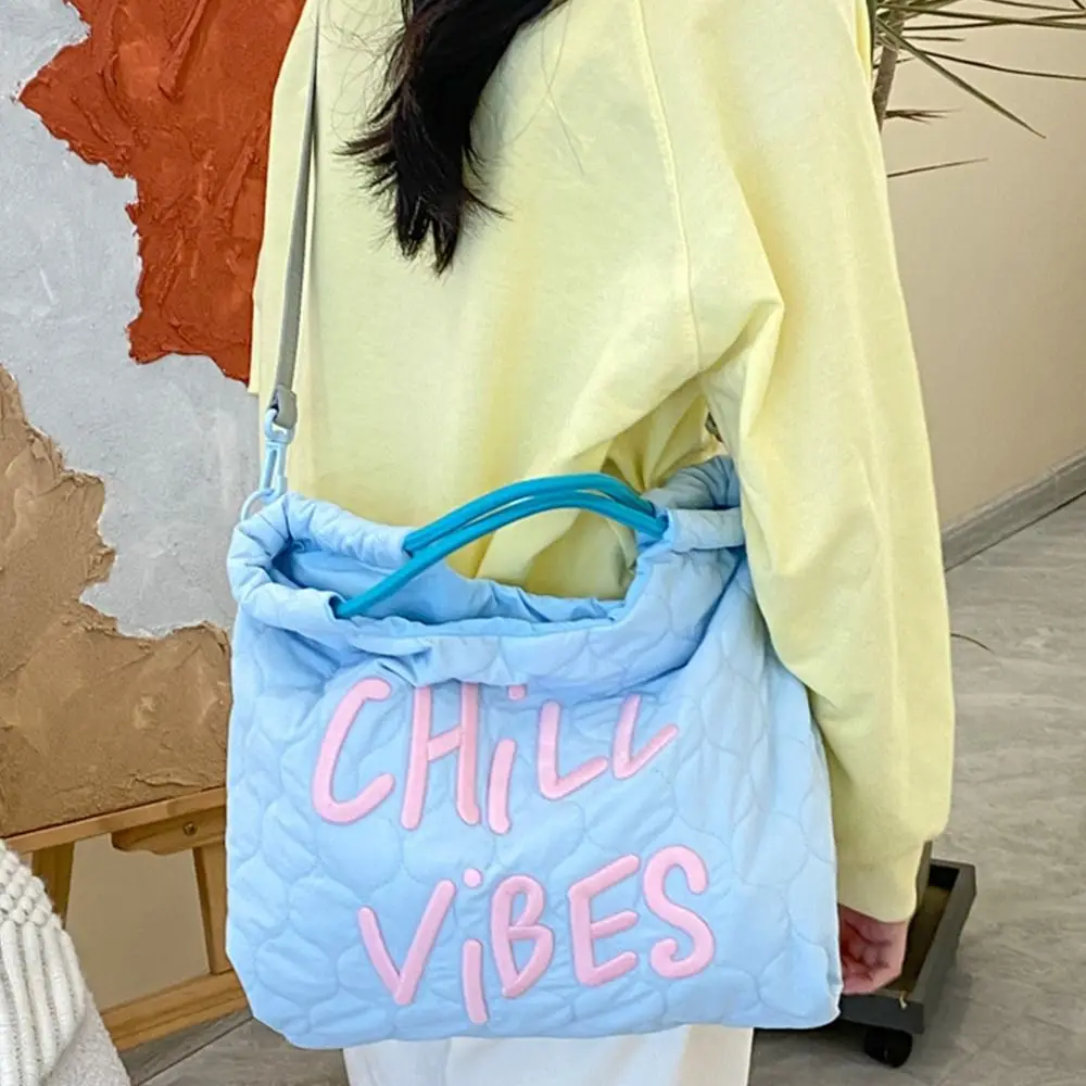 

Large Capacity Cream Color Crossbody Bag Handbag Letter Space Cotton Shoulder Bag Korean Style Embroidery Tote Bag Women
