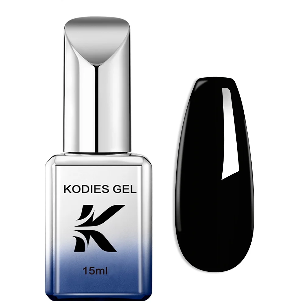 KODIES GEL Pure Black Gel Nail Polish 15ML Semi Permanent UV/LED Glitter Shimmer Manicure Esmalte Nail Gel Lacquer Soak Off Lak 5