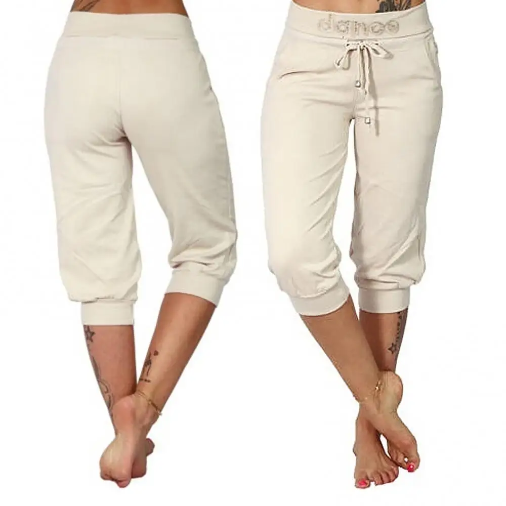 Women Gym Fitness Sweatpants Casual Solid Color Low Rise Drawstring Pockets Sports Pants Shorts Female Joggers Pants
