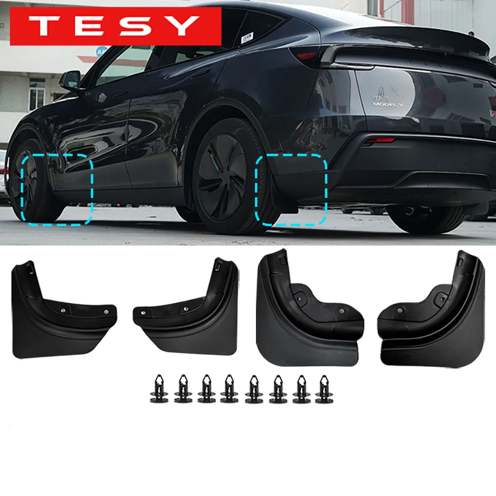 TESY Mud Flaps For Tesla New Model Y 2025 Launch Juniper No Drilling/Tape Splash Guards Fenders Mudguards Mudflaps