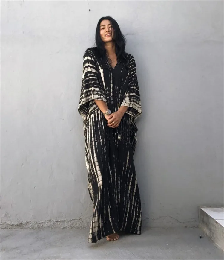 Fashion Casual Striped Print Long Dresses Women Bohemian V-neck Bat Sleeve Loose Slit Beach Dress Summer New Beachwear Vestidos 162 Fashion Casual Striped Print Long Dresses Women Bohemian V-neck Bat Sleeve Loose Slit Beach Dress Summer New Beachwear Vestidos