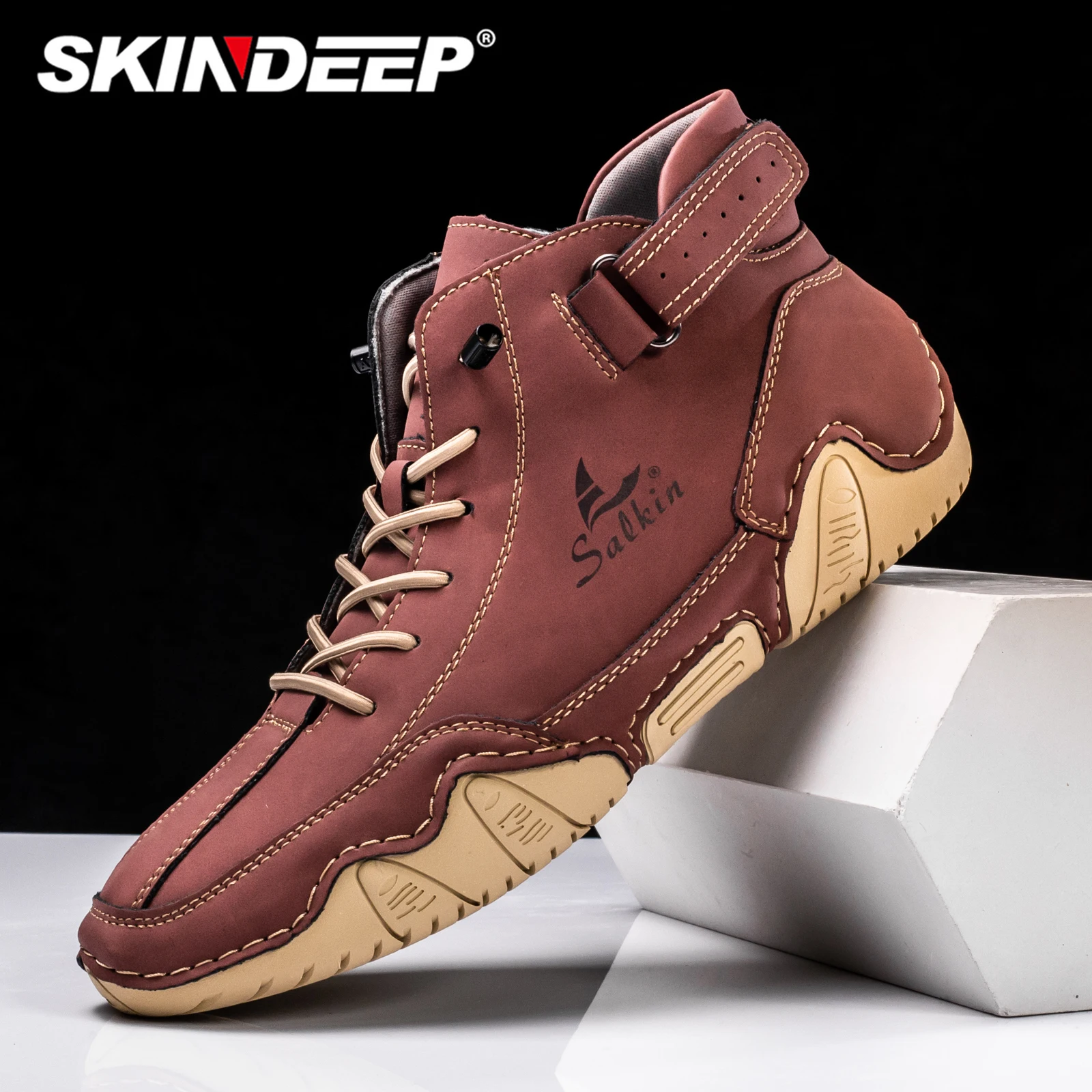 SKINDEEP New 2024 Handmade Men Boots Design Sneakers Man Outdoor Casual Leather Men Shoes Ankle Boots Breathable Hot Sale