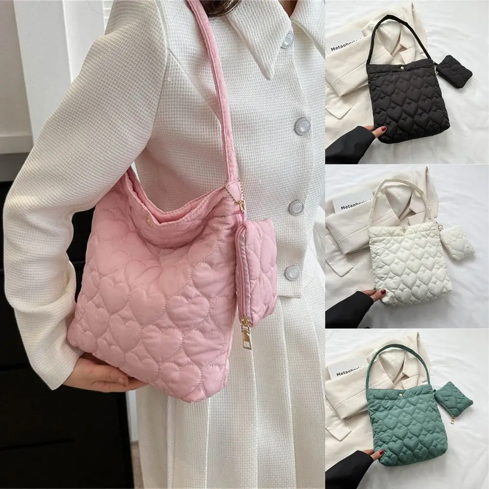 

Quilted Shoulder Bags Casual Solid Color Down Cotton Padded Tote Bags Large Capacity Handbags Women Girls