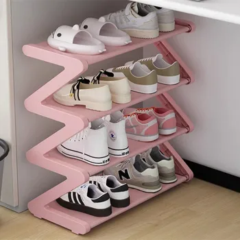 4 Tier Z Shaped Shoe Rack Stackable Storage Organizer No Tools Easy Assembly for Home Dorm Living Room 1