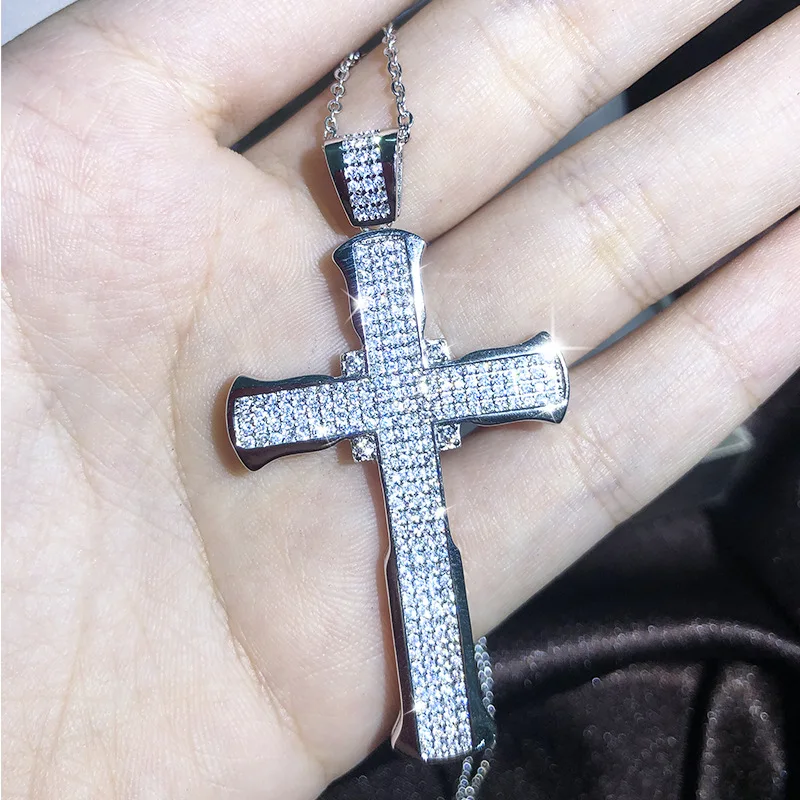 Necklace Men's and Women's Platinum Claw Set Crystal Zircon Cross Pendant Hip Hop Rock Fashion Jewelry