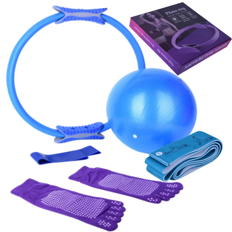 Yoga Circle 6-teiliges Set Pilates Circle Beinklemme mit rutschfesten Yoga-Langfinger-Socken, offener Rücken, Latex-Spannkreis – Detail 3