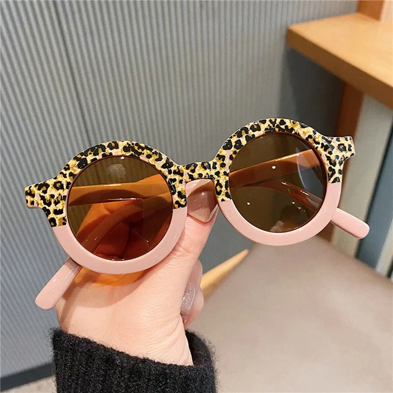 Children Cartoon Round Sunglasses Girl Boy Leopard Double Color Vintage Sunglasses UV Protection Kid Sun Glasses