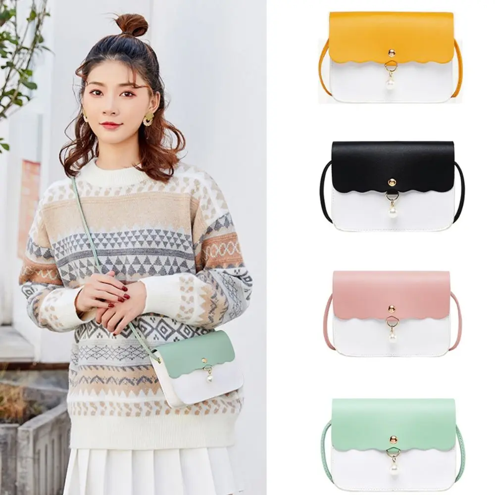 

Женская маленькая однотонная сумка с жемчужным кулоном, сумка-мессенджер, сумка через плечо