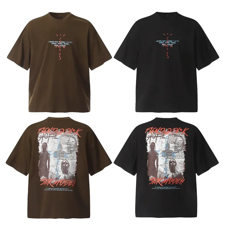 

2024ss Cactus Jack T-Shirts Men Women 1:1 Best Quality Black Pure Cotton Oversized Logo Print Tee Tops