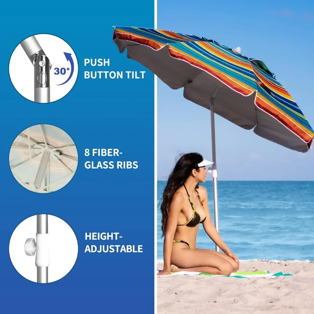 Beach Umbrellas for Sand Heavy Duty Wind Portable, 6.5ft Outdoor Umbrella with Sand Anchor and Protection 3