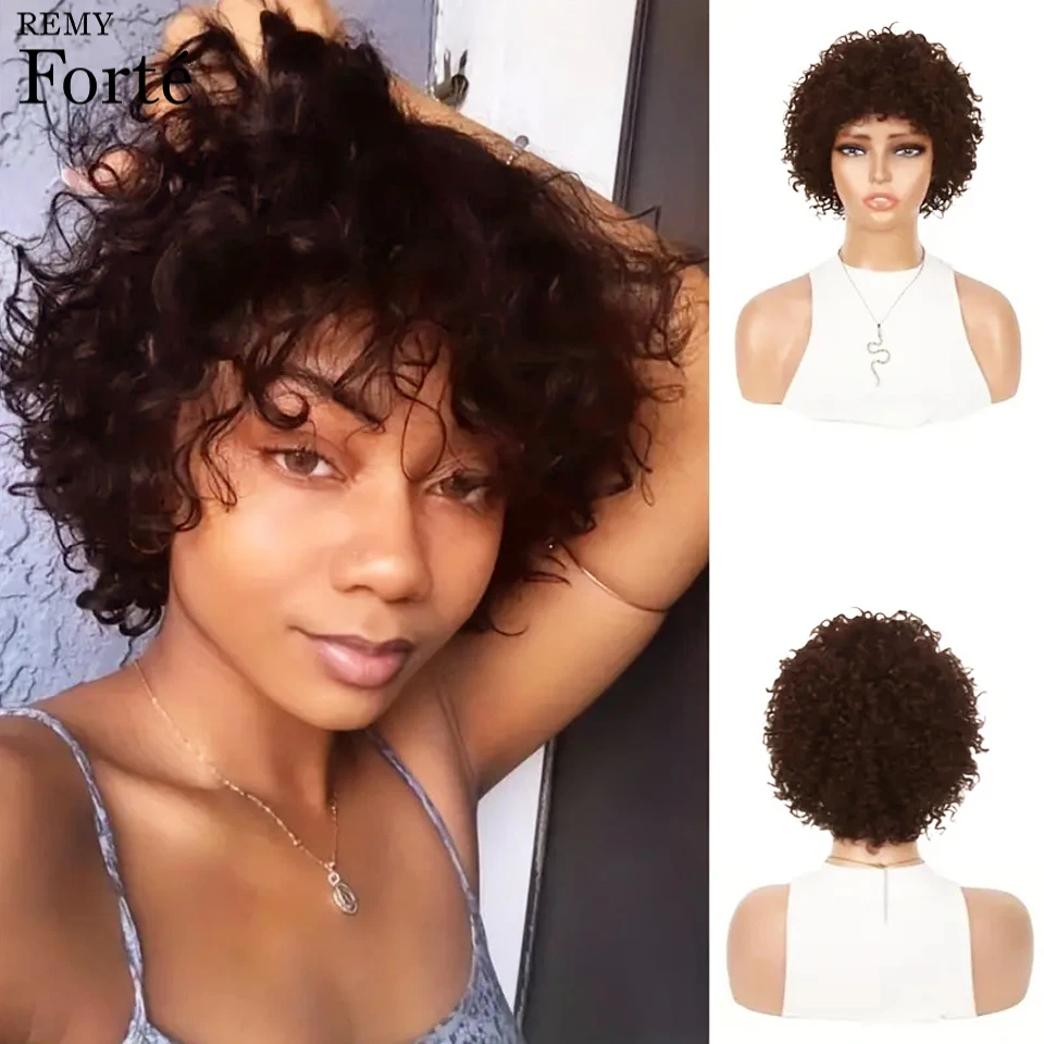 Remy Forte Pixie Cut Curly Bob Human Hair Wigs Short Afro Kinky Curly Bob Wigs Human Hair Full Machine Made Wigs For Black Women