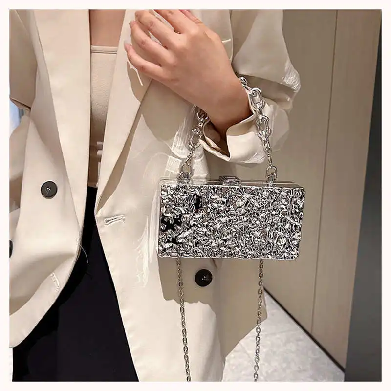 Luxury Gold Women Party Acrylic Box Evening Bag Women Metal Handle Clutch Hand Wallet Chain Shoulder Crossbody Bag Mini Box
