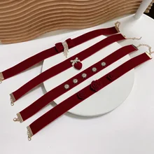 

XIKH Playful Cute Girl Choker Velvet Neck Short Clavicle Chain Wedding Women's Lovely Pearl Rhinestone Fashion Student Necklaces