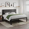 King Size Bed Frame with Upholstered Headboard, Platform Bed Frame with Metal Slats, Button Tufted Square Stitched Headboard, No 3
