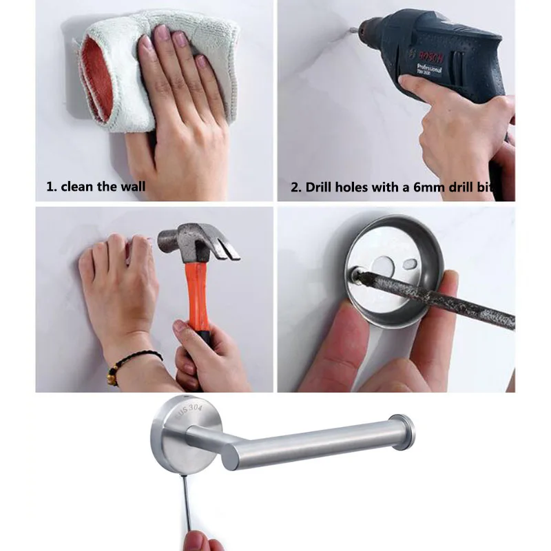 Stainless Toilet Roll Paper Towel Holder Rack hanger wall mount drill Gold silver black Bathroom Tissue wc Organizers