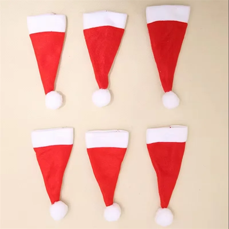 Mini Christmas Hat Wine Bottle Beverage Bottle Cap Decoration Knife Fork Santa Claus Hat Set Christmas Party Scene Decoration