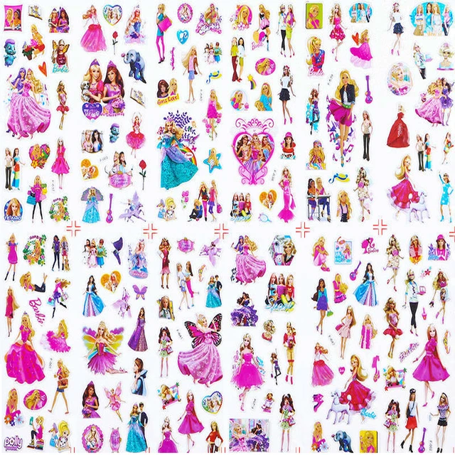 6pcs/set Barbiee Princess Anime Pink 3d Three-Dimensional Stickers  Decorative Notebook Girls Doll Toys Gift Character Waterproof