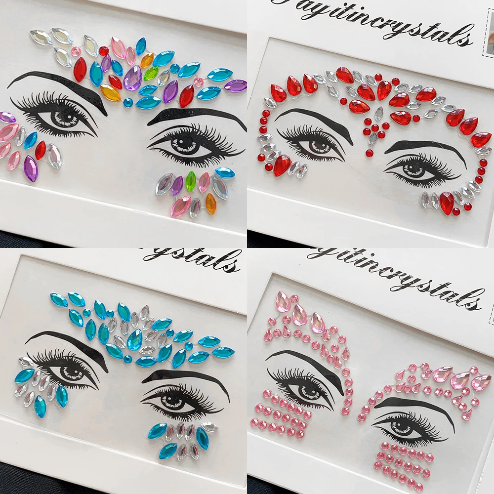 5Pcs Colourful Kids Makeup Face Stickers Crystal Diamonds Gemstones Girls Women Holiday Glitter Party Adhesive Eye Face Tattoos* 5