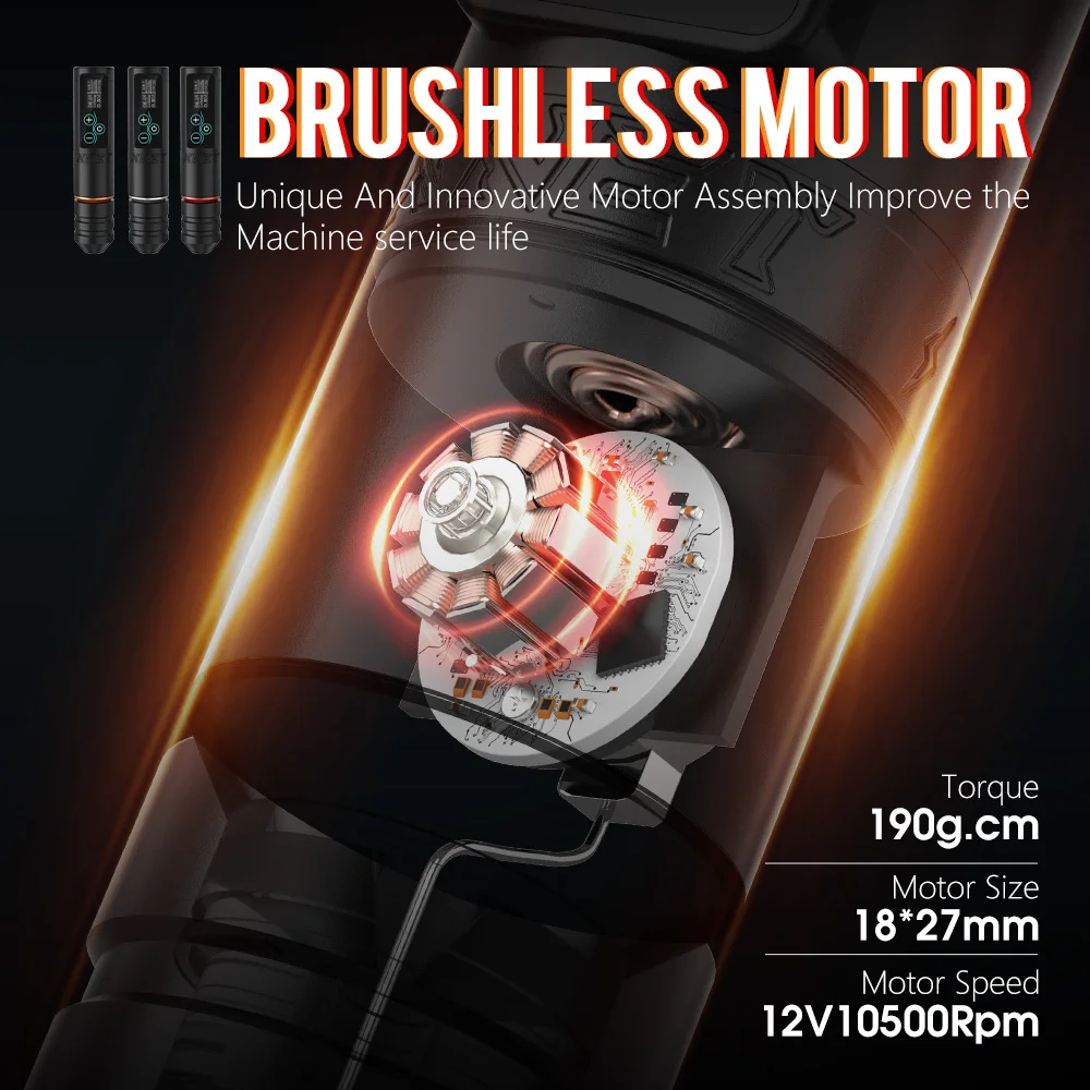 Vane Wireless Tattoo Pen Machine Powerful Brushless Motor with Touch Screen 2400mAh for Tattoo Artists