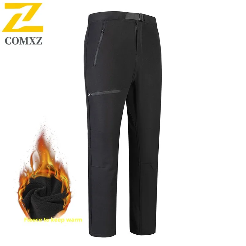Men Fleece Lined Pants Winter Waterproof Windproof Thermal Hiking Trekking Outdoor Thickened Warm Sports Trousers Casual Long