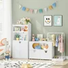 Toy Storage Organizer with Clothes Rail, Combination Type Kids Bookshelf and Bookcase  Box with Wheels, Toddler Bookshelf 1
