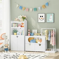 Toy Storage Organizer with Clothes Rail, Combination Type Kids Bookshelf and Bookcase  Box with Wheels, Toddler Bookshelf 1