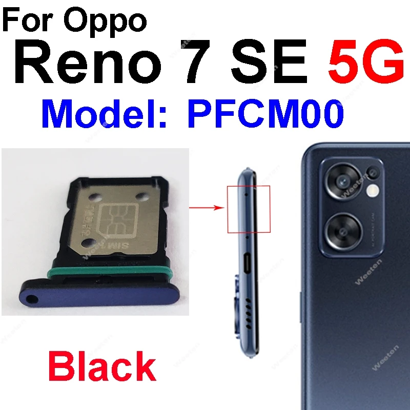 OPPO Reno 7 7Lite 7SE 7Z 용 SIM 카드 트레이, 듀얼 SIM 카드 슬롯 카드 리더기, 거치대 소켓 교체 부품, 4G 5G