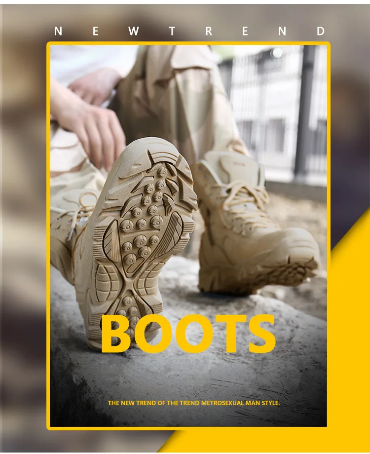 High Quality Men's Brand High-Top Leather Boots Breathable Desert   Men's Boots Outdoor Shoes Non-slip Hiking Ankle Boots