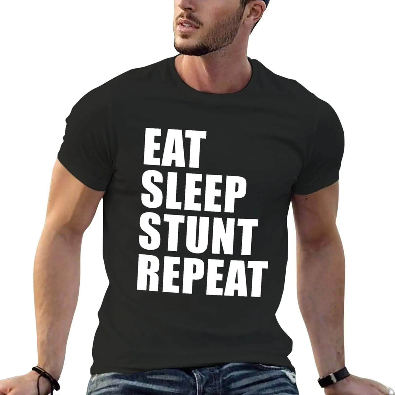 

Eat Sleep Stunt Repeat T-Shirt hippie clothes plus sizes Men's cotton t-shirt