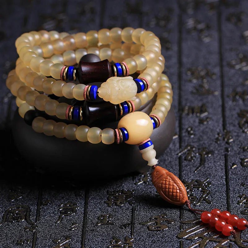 

Tibet Sheep Horn Natural Polished Ram Horn Beads 108 Bracelet
