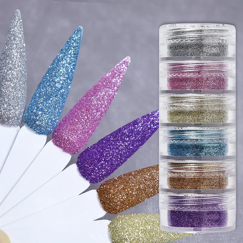 6Pc/Set Iridescent Nail Glitter Sugar Powder Colorful Chrome Pigment Dust for UV Nail Polish Nails Decoration Accessories