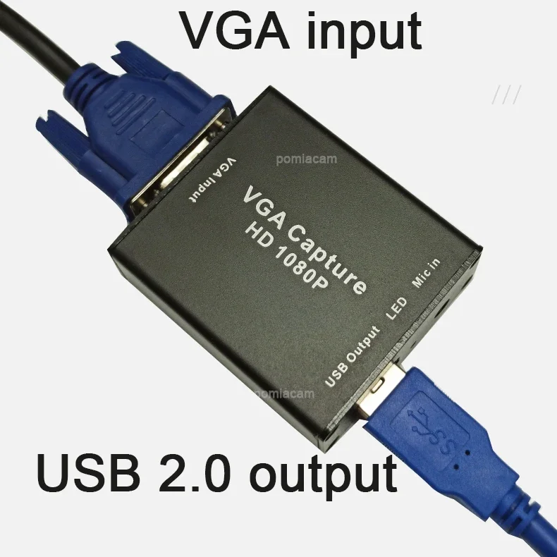 Adaptadores VGA para USB 1080P com placa de captura de vídeo para projetor, reunião, gravação de vídeo, suporte OBS, potplayer