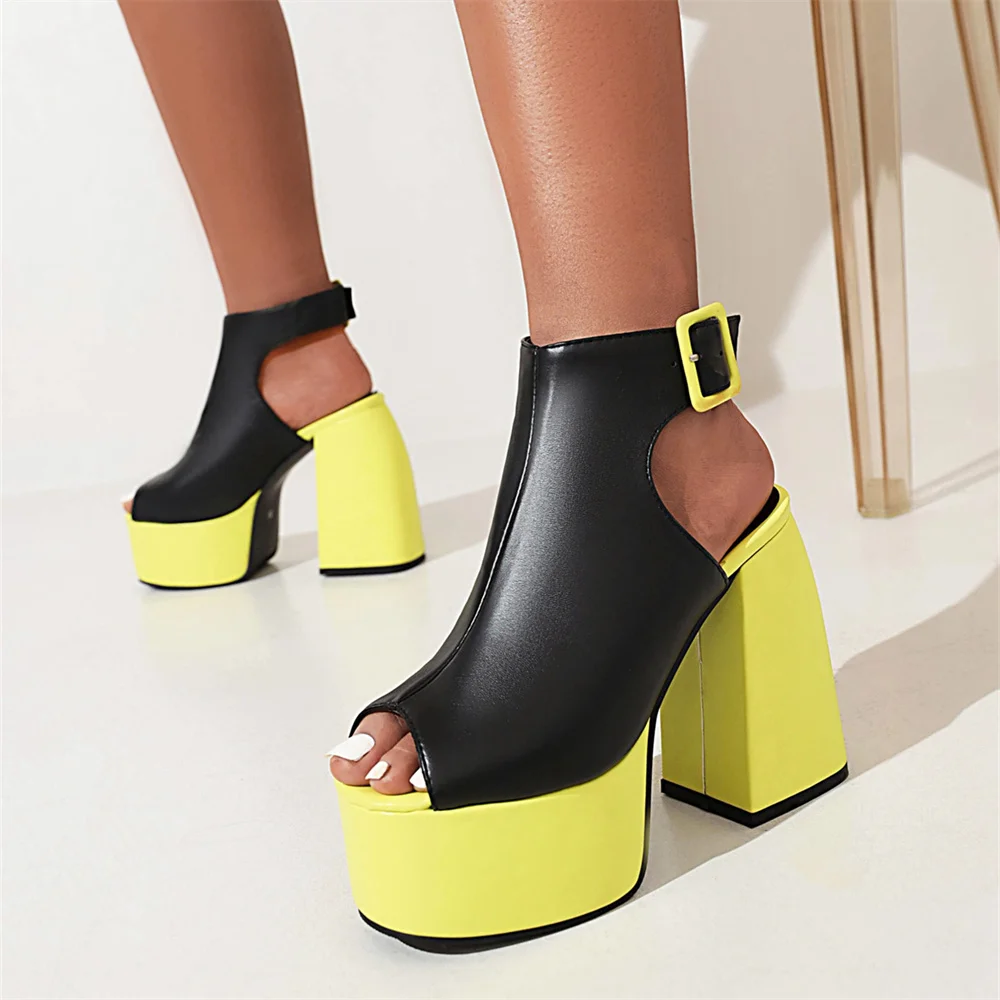 Platform Sandals 2022 High Heels Tacones Mujer Platform Black Fashion Fish  Mouth Buckle Street Shooting Punk Shoes