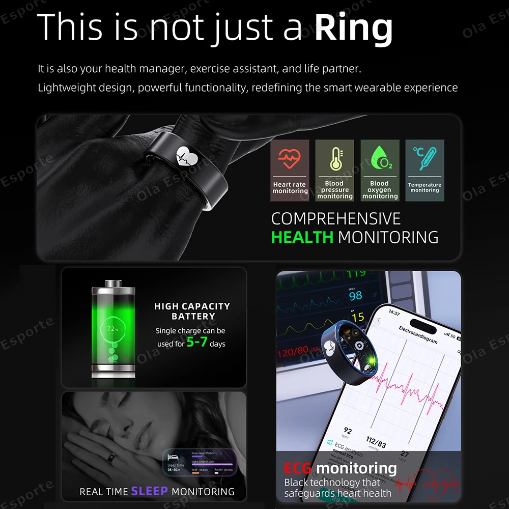2026 Lovers Intelligent Smart Ring ECG Detection Blood Pressure,Heart Rate Ring,Body Temperature Waterproof Men Women Smartring 2