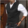 Men's Casual Classic Suit Vest V Neck Herringbone Tweed Slim Fit Business Waistcoat For Wedding 1