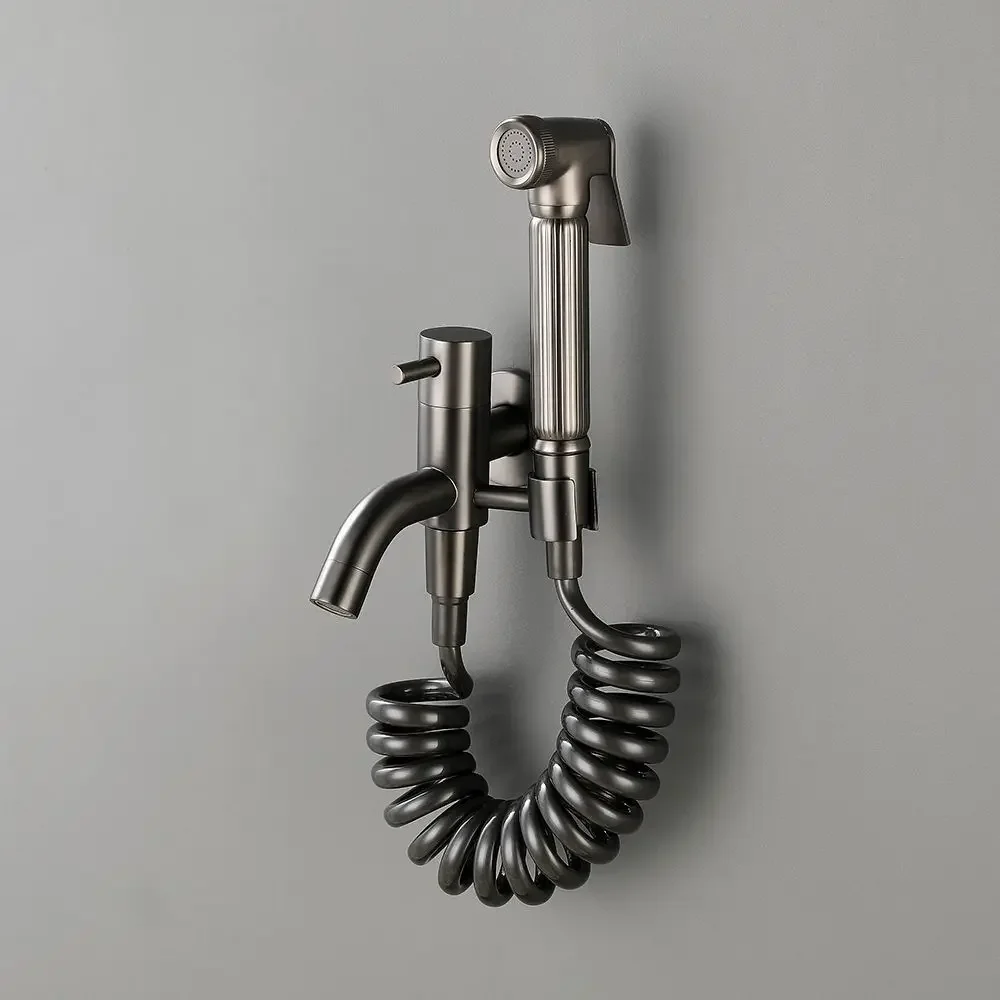 Description Picture 2 of itemWall Mounted Toilet Bidet Faucet set Brass Double Use Bidet Bathroom sprayer Gray bidet faucet High Pressure gun gray