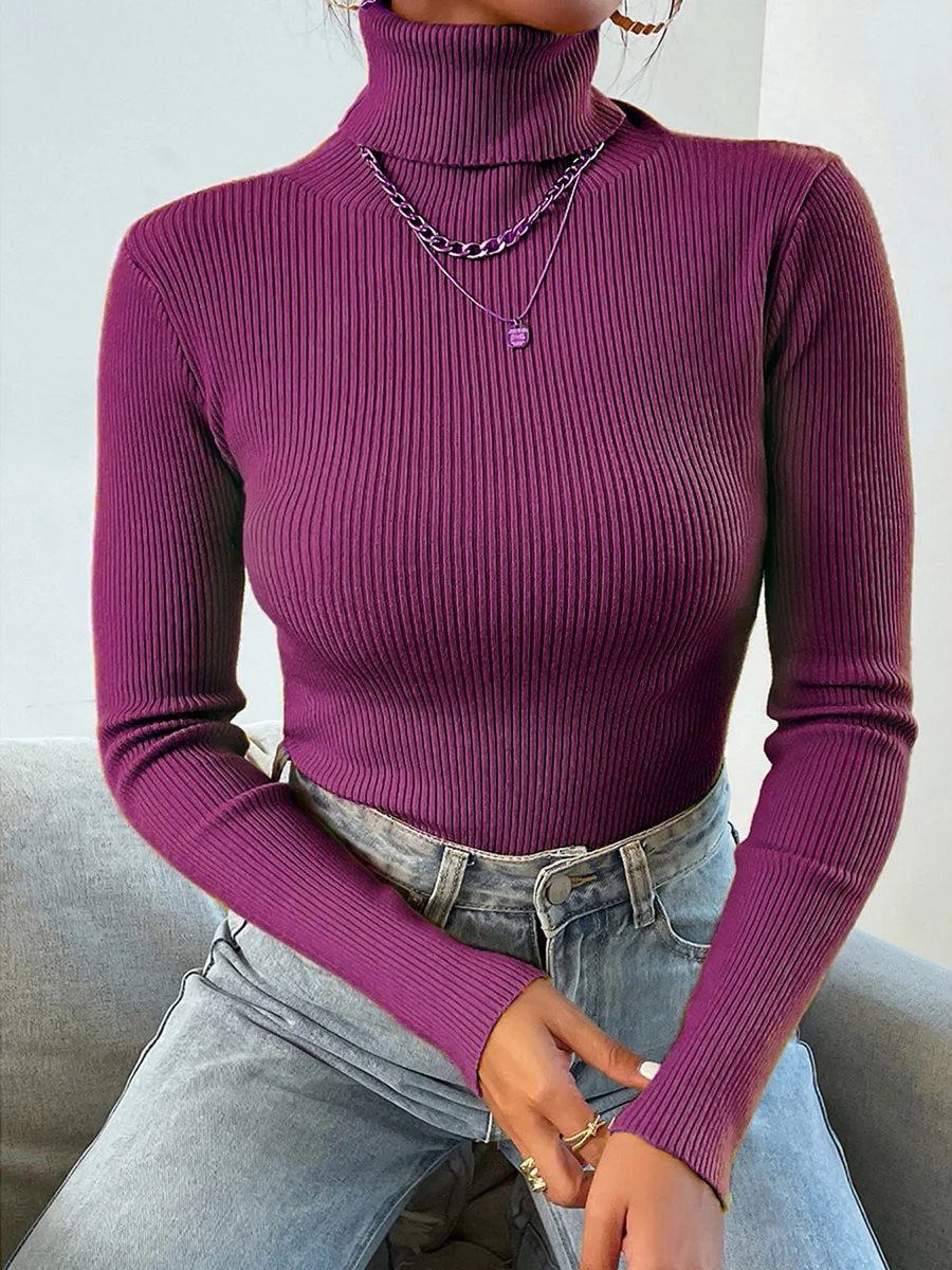 

On Sale Autumn Winter Women Long Sleeve Knit Turtleneck Pulls Sweater Casual Rib Jumper Tops Female Home Pullover Y2K Clothes