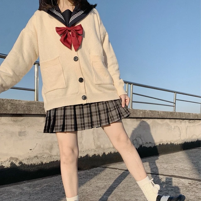 Amazon.com: Kawaii Sweater Black Plaid Anime Cardigan Sweater for Women  Cosplay Costume V Neck Long Sleeve Women's Button Knitted Outerwear JK  Uniform S : Clothing, Shoes & Jewelry