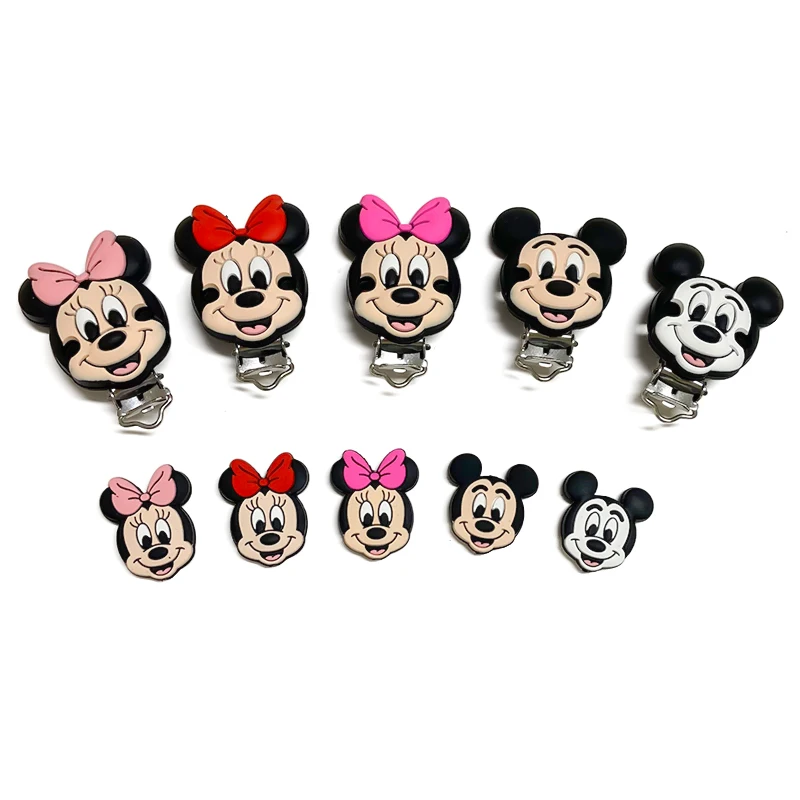 10pcs Silicone Mickey Mouse Donald Duck BPA Free Teething Infant Chewable Dummy Necklace Pacifier Toy Accessories teething toys pacifier accessories baby silicone accessories