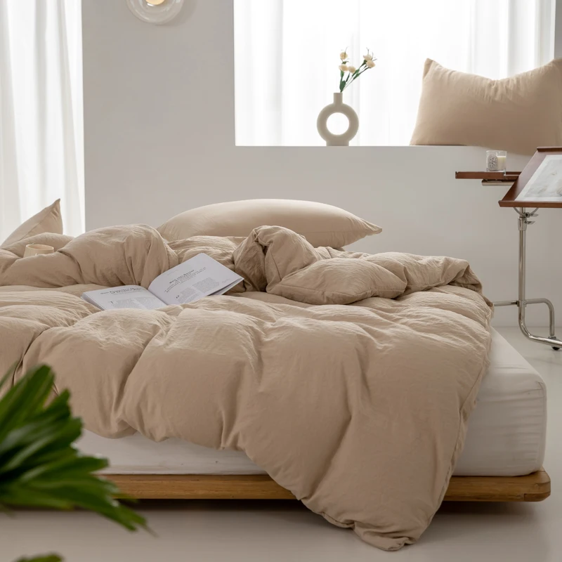 Solid Color 100% Washed Cotton Japanese Minimalist Duvet Cover